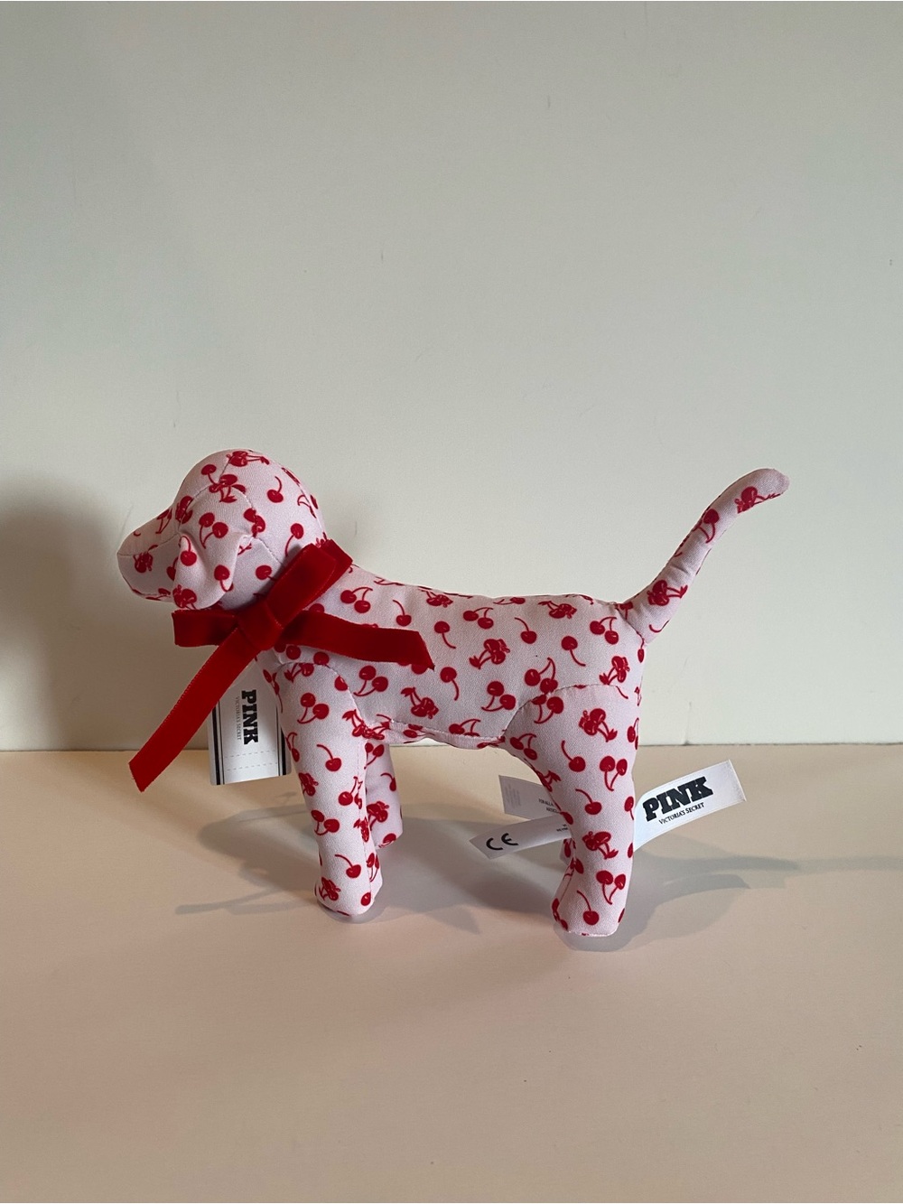PINK Victoria's Secret Red Cherry Pattern Plush dog